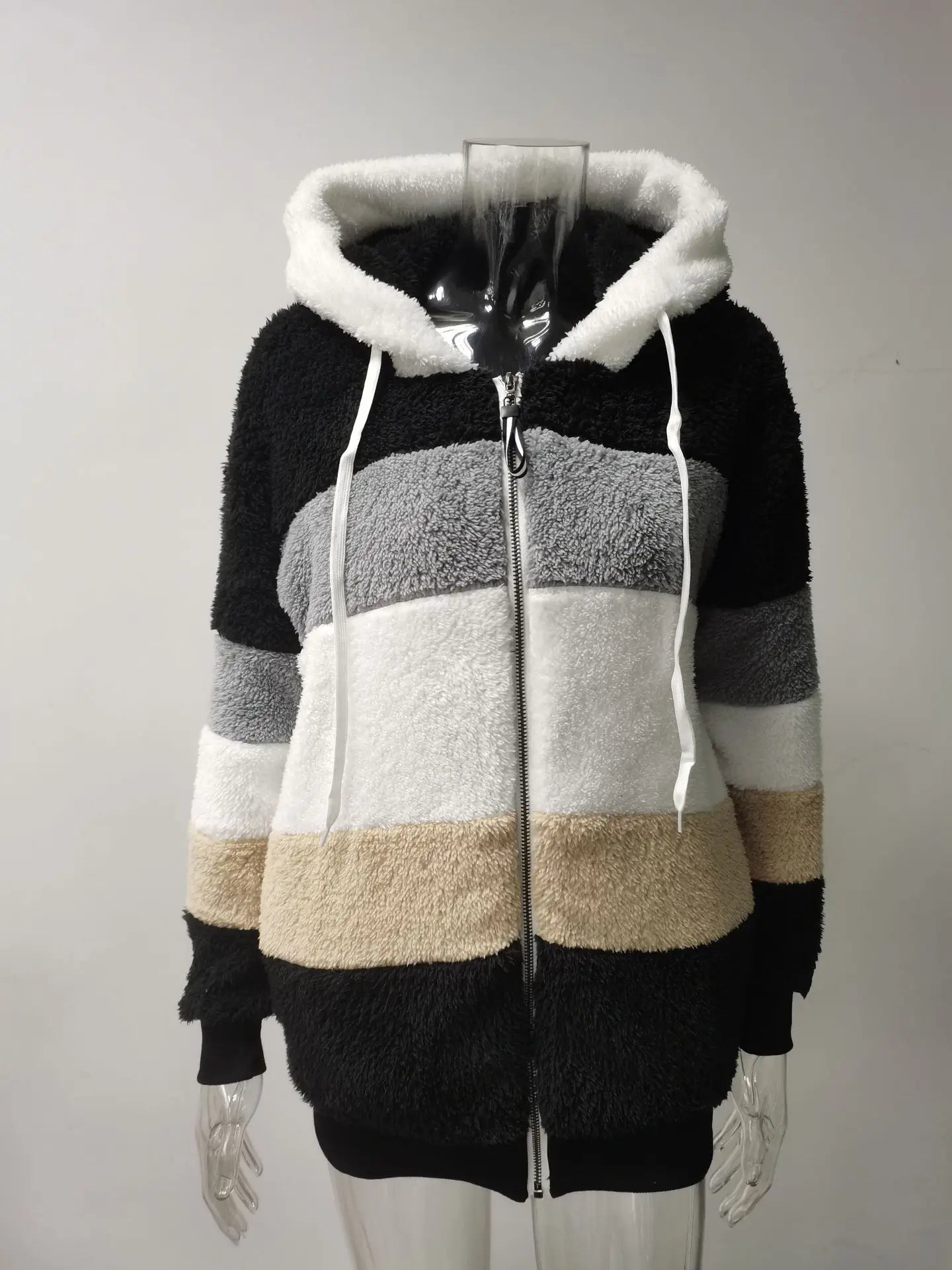 Su misura 2024 Nuovo UZZDSS Inverno Cappotto Delle Donne di Modo Casual Cuciture Plaid Vestiti Con Cerniera Con Cappuccio Cappotto Delle Signore Delle Donne Giacca