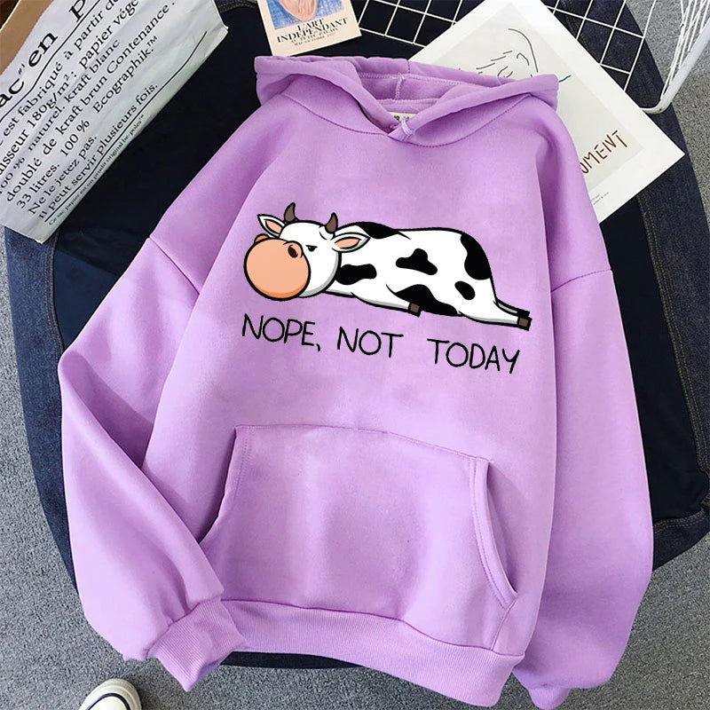 No, Non Oggi Kawaii Donne Felpe 2021 di Autunno della Molla delle Donne Pullover Con Cappuccio Divertente Mucche Stampa Felpe Hip Hop streetwear