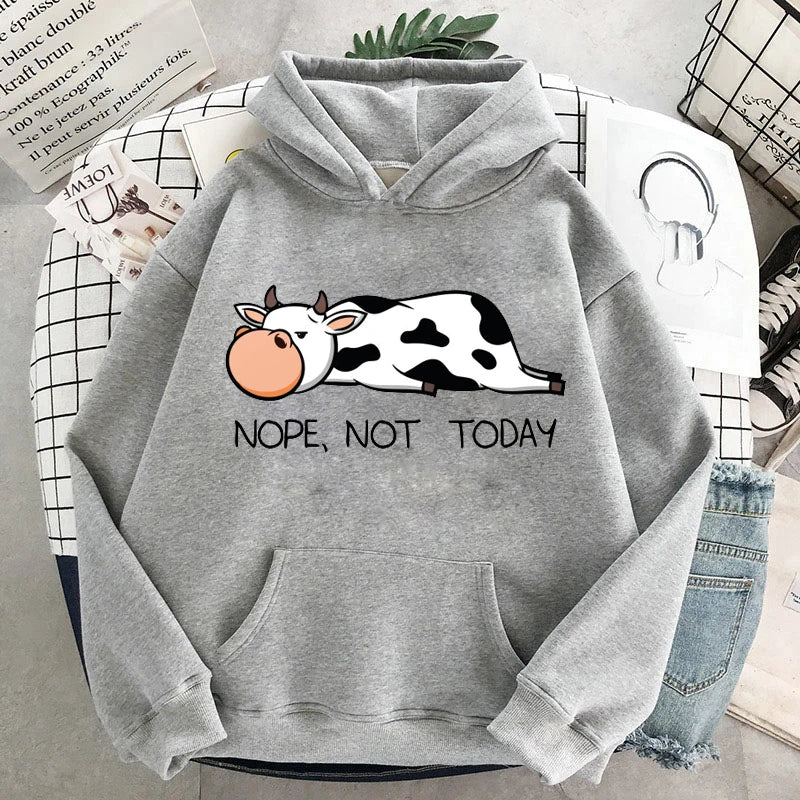 No, Non Oggi Kawaii Donne Felpe 2021 di Autunno della Molla delle Donne Pullover Con Cappuccio Divertente Mucche Stampa Felpe Hip Hop streetwear