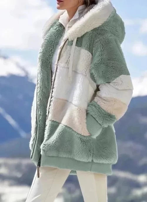 Su misura 2024 Nuovo UZZDSS Inverno Cappotto Delle Donne di Modo Casual Cuciture Plaid Vestiti Con Cerniera Con Cappuccio Cappotto Delle Signore Delle Donne Giacca