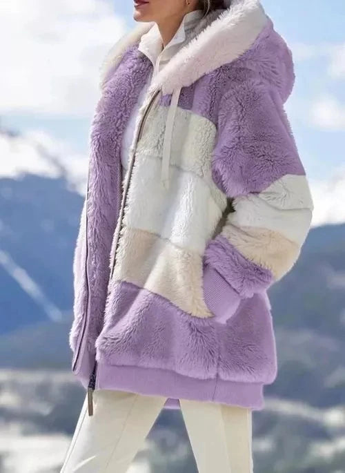 Su misura 2024 Nuovo UZZDSS Inverno Cappotto Delle Donne di Modo Casual Cuciture Plaid Vestiti Con Cerniera Con Cappuccio Cappotto Delle Signore Delle Donne Giacca