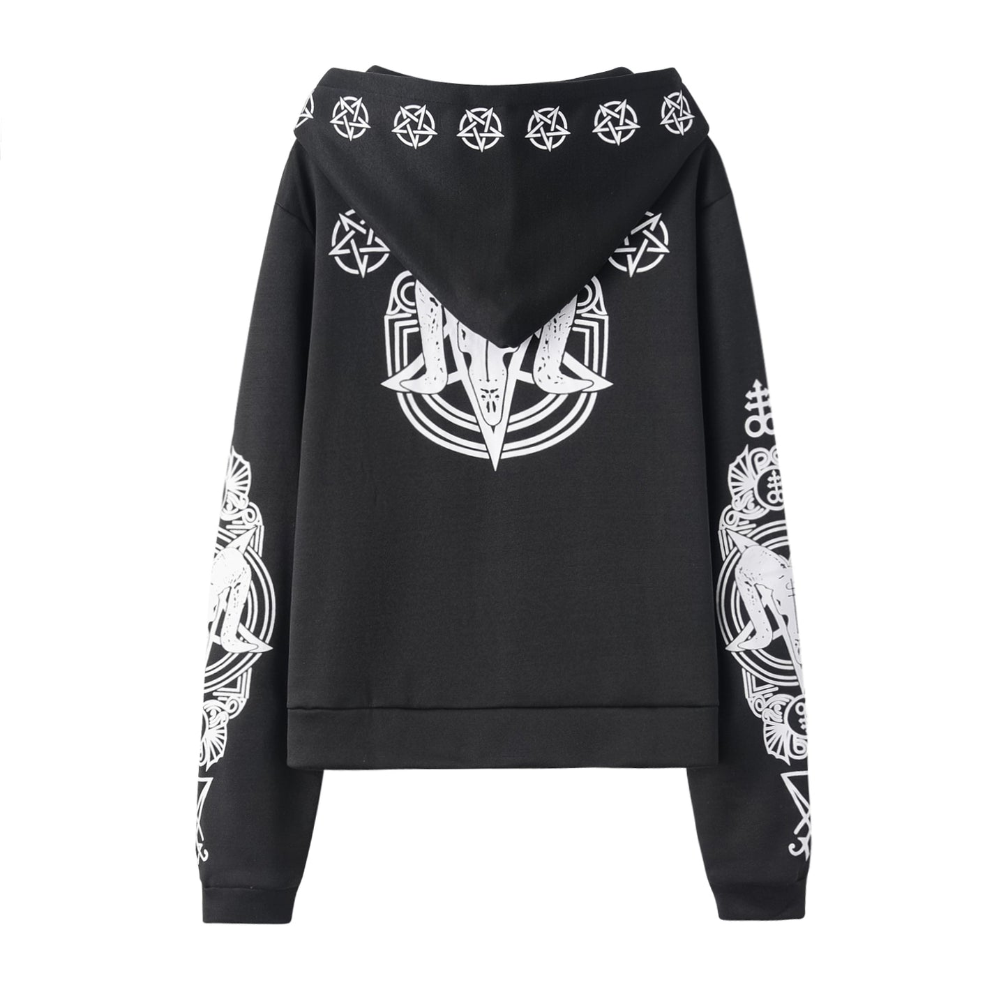 Fashion Trend Women's Winter Irregular Black Punk Hooded Coat Sheep's Head Moon Printed Sweater