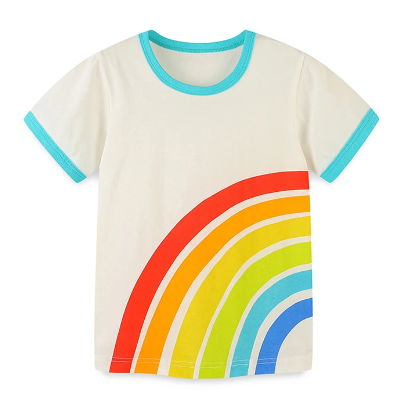 Boys T-shirt Cartoon Rainbow Short Sleeved Top Girl Clothes Kids Clothes T Shirt for Kids Boy 10 Years Ropa De Niñas 2 A 8 Años