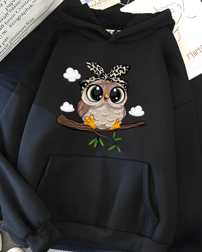 Hirsionsan Kawaii Cartoon Print Hoodies Women Oversized Sportwear Female Sweatshirt Cute Graphic Fleece Ladies Clothes 2023 New