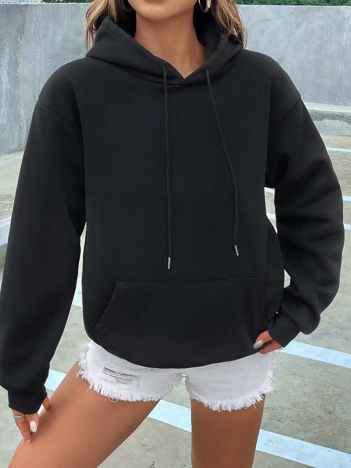 Solid Color Casual Hoodie For Female Pocket Creative Sweatshirts All-Match Street Clothes Womens Fleece Unisex Pullovers