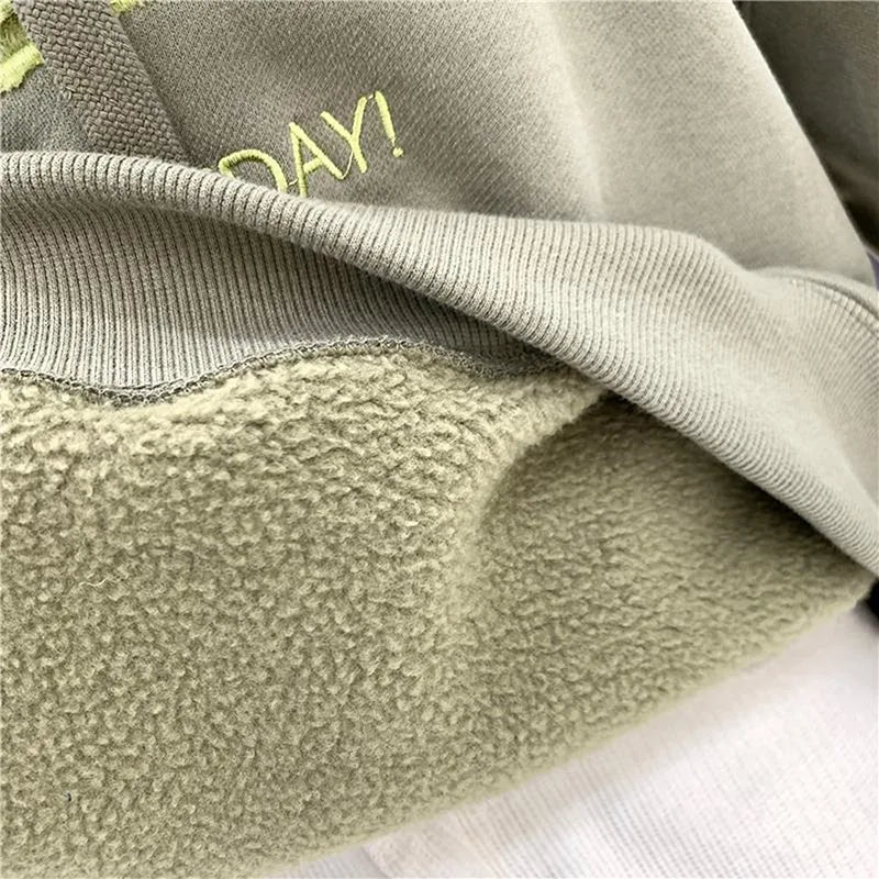 Fashion Patchwork Oversize Sweatshirt Women Winter Casual Loose Cotton Thick Letter Long Sleeve Hoodies Female Streetwear