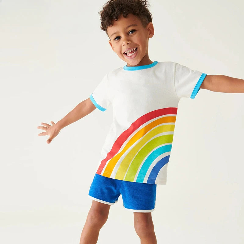 Boys T-shirt Cartoon Rainbow Short Sleeved Top Girl Clothes Kids Clothes T Shirt for Kids Boy 10 Years Ropa De Niñas 2 A 8 Años