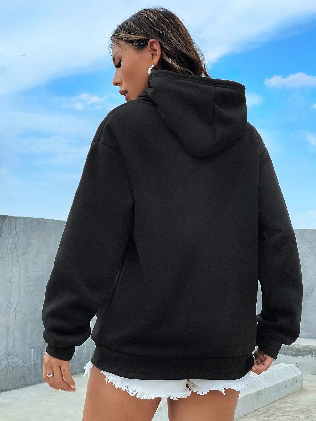 Solid Color Casual Hoodie For Female Pocket Creative Sweatshirts All-Match Street Clothes Womens Fleece Unisex Pullovers