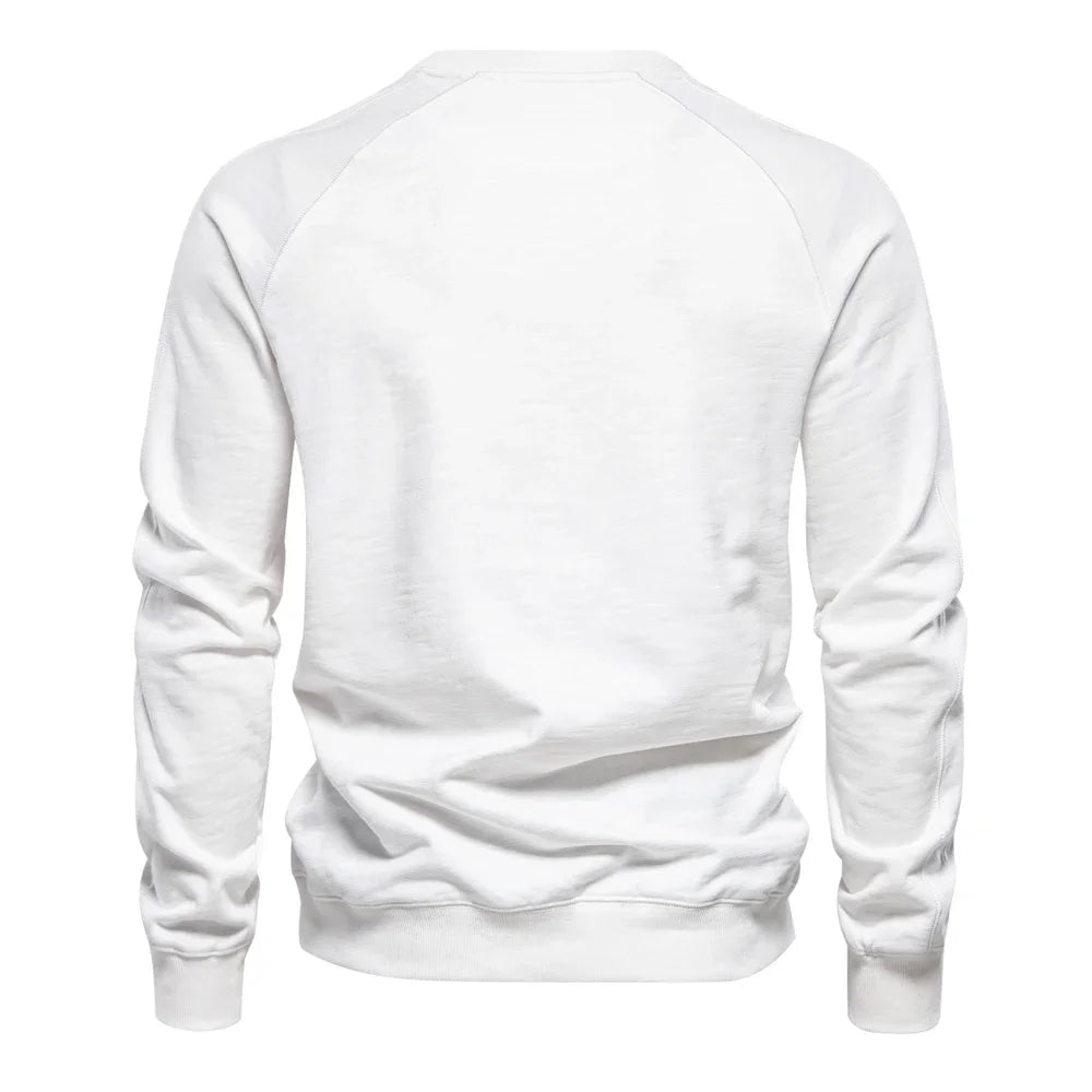 AIOPESON Brand Quality Mens Cotton Blend Crew Neck Sweatshirt Casual Sport Pullover Solid Embroidery Sweatshirts for Men