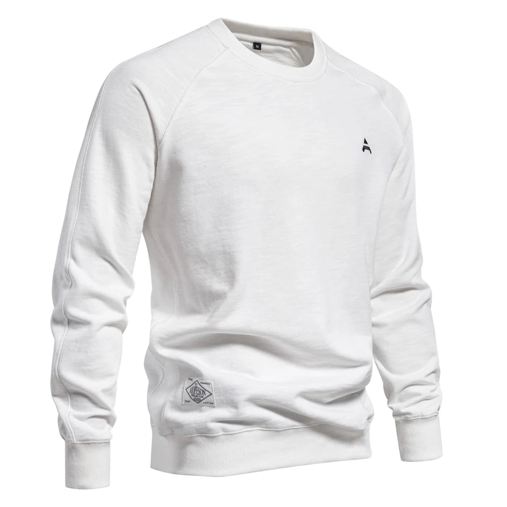 AIOPESON Brand Quality Mens Cotton Blend Crew Neck Sweatshirt Casual Sport Pullover Solid Embroidery Sweatshirts for Men