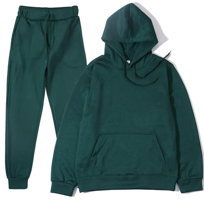 Men's Tracksuit Jogger Sportswear Casual Sweatershirts Sweatpants Streetwear Pullover Solid Color Fleece Hoodies Sports Suit New